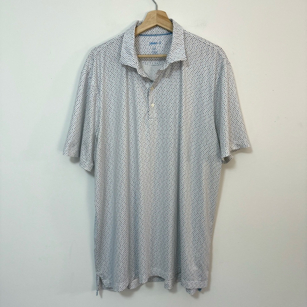 Johnnie-O Gulf Blue Polka Dot Print Performance Golf Polo $89 MSRP